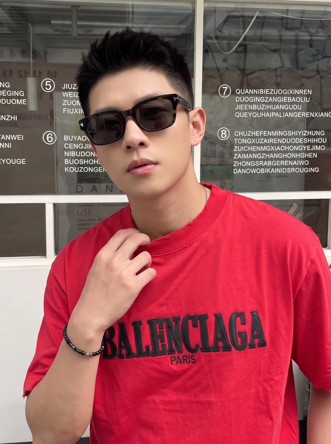 P100✨🔥 [BALENCIAGA] 2026FW short-sleeved T-shirt Premium 26s double yarn 300g fabric embroidery fraying process Color: Black White Red Size: S M L XL 2XL